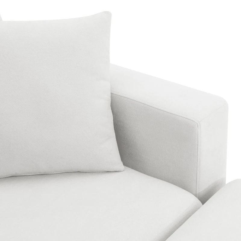 Modern L-Shaped 4-Seat Polyester Fabric Sectional Sofa Set with Convertible Ottoman and 2 Free Pillows, for Living Room, White