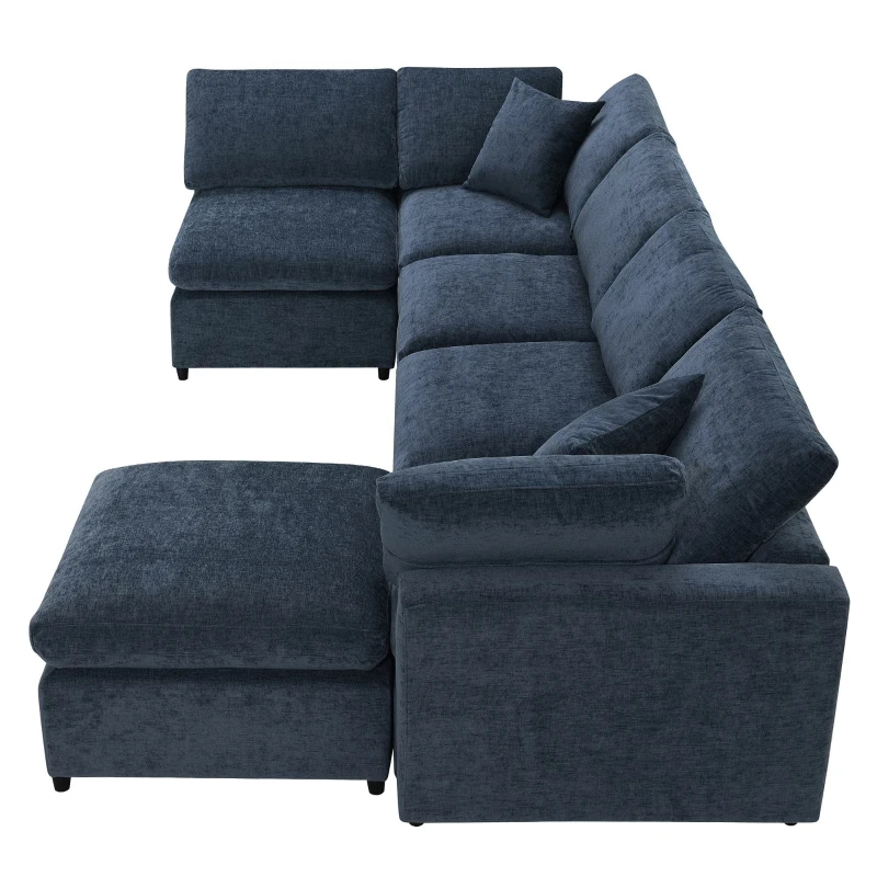 130" x 65" Modern Modular Cloud Sofa Bed with Ottoman, 6-Seat, Convertible U Shaped Sofa for Living Room, Apartment, Dark Blue