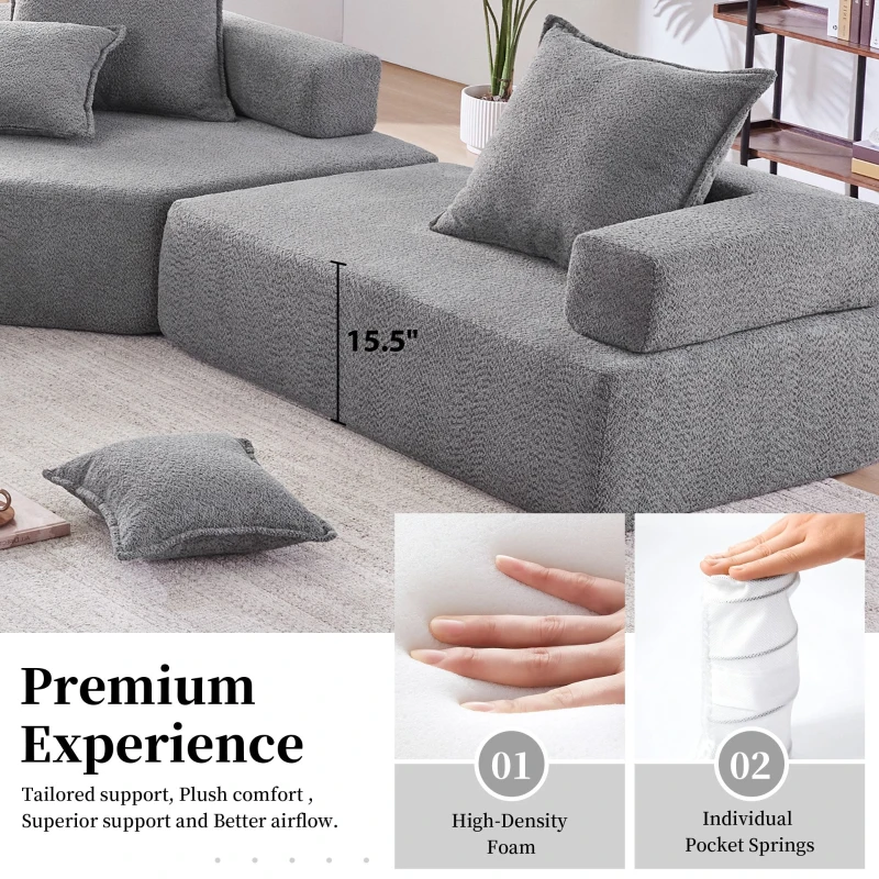 Loveseat Frame for Oversized Modular U Shaped Sectional Sofa, Spacious Foam-Filled Sofa Bed for Living Room, 48" L x 36" W x 24.5" H, Gray