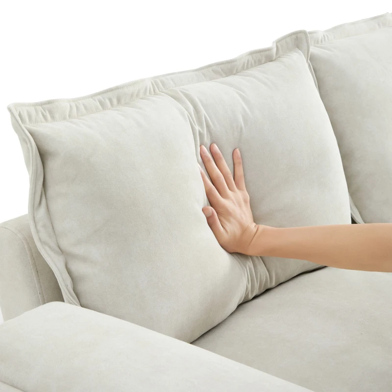 Oversized Luxury Sectional Sofa with Bentwood Armrests, Double Cushions, Ottoman, 4-Seat, L Shape Couch for Living Room, Beige