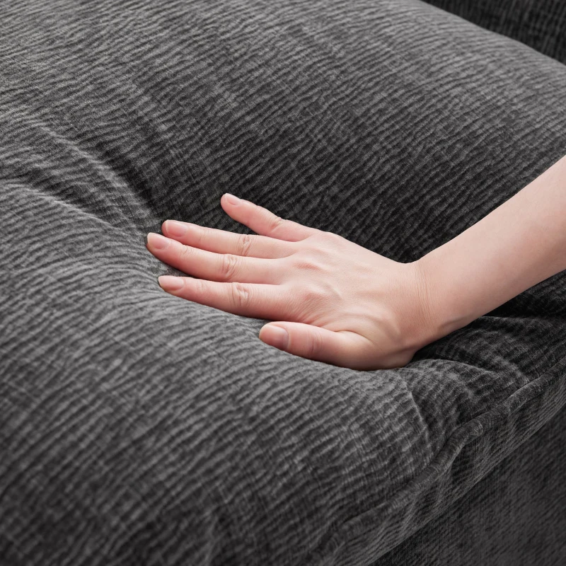 84" x 84" Modern L Shape Modular Sofa with 2 Pillows, 5 Seat Chenille Sectional Couch Set, for Living Room, 84″ L x 84″ W x 37″ H, Black+Gray