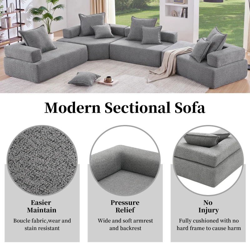 Corner Frame for Oversized Modular U Shaped Sectional Sofa, Spacious Foam-Filled Sofa Bed for Living Room, 47.5" L x 47.5" W x 24.5" H, Gray