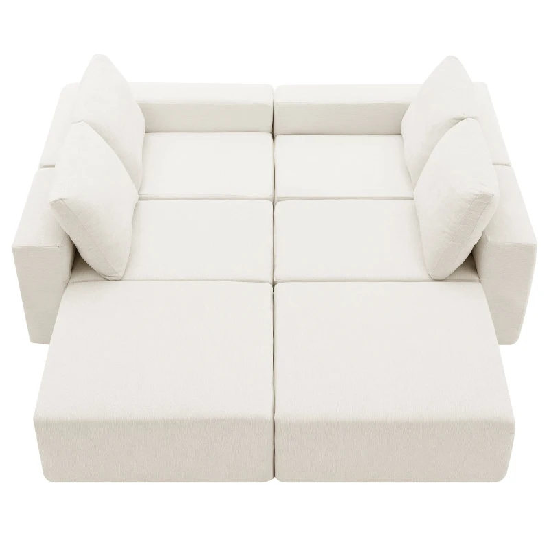 110" x 72" Luxury Chenille Upholstered Sleeper Sofa Bed, U-Shaped, Foam-Filled, No Assembly Required, 110″ L x 72″ W x 30″ H, Beige