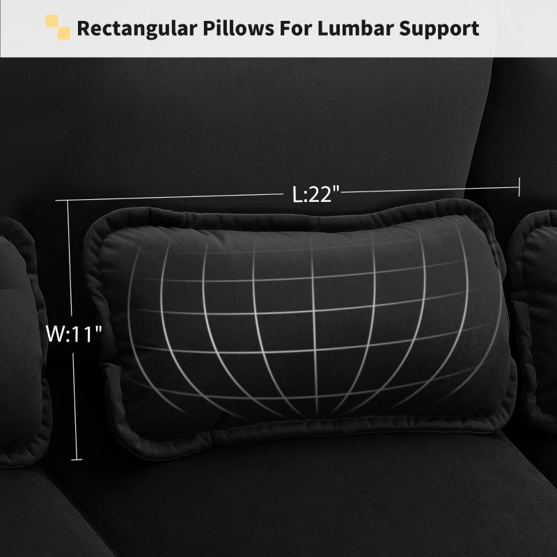 Modern U-Shaped 6-Seat Sectional Sofa with Chaise Lounge, Upholstered Sleeper Couch with Waist Pillows, 110″ L x 55″ W x 33″ H, Black