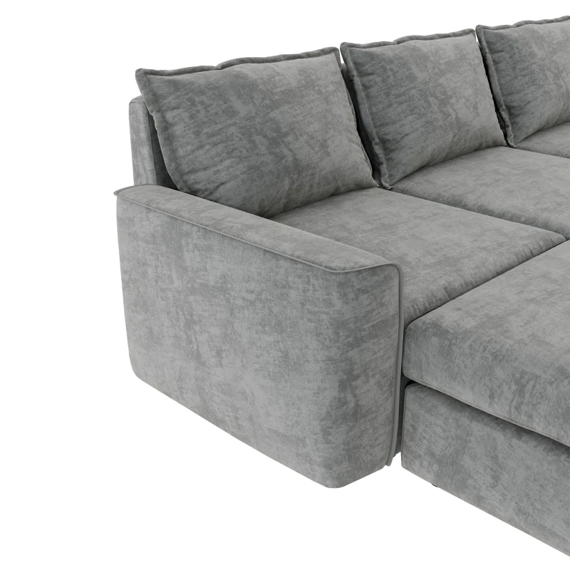 115" Chenille Modular Sectional 6-Seat Sleeper Sofa with Ottoman, U-Shaped Reversible Couch, for Living Room, 115″ L x 58″ W x 32″ H, Gray