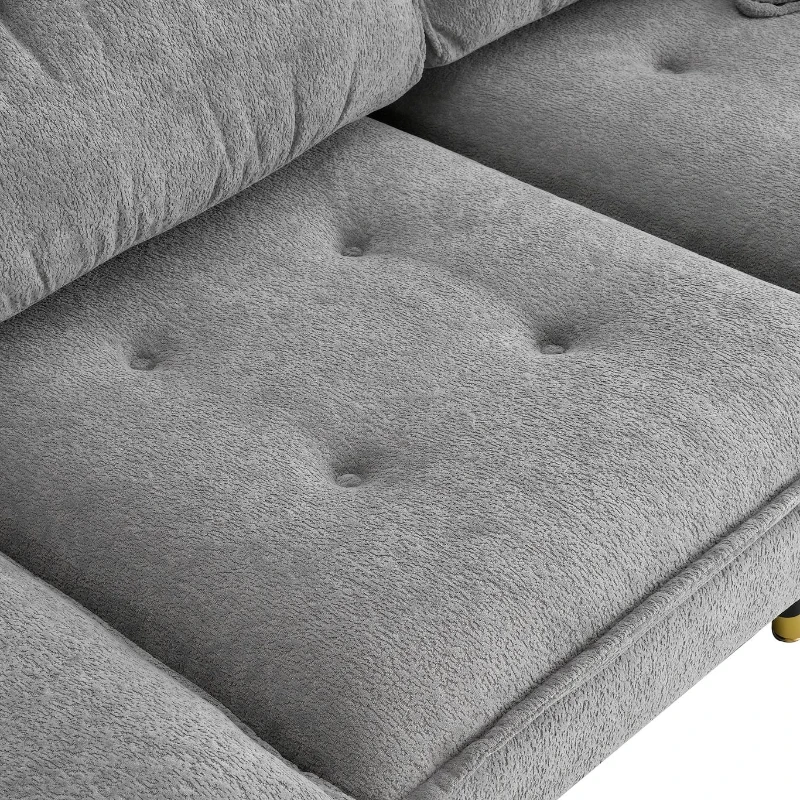 106" L-Shaped Convertible Tufted Sectional Sofa with 4-Seat, Adjustable Legs, Movable Ottoman for Living Room, 106″ L x 66.5″ W x 34″ H, Gray