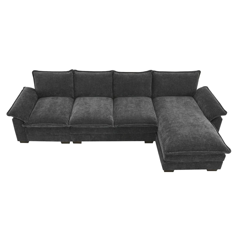 118" x 55" Modern L-Shaped Chenille Cloud Sofa with Double Seat Cushions and Chaise Lounge, 5-Seat Couch for Living Room, Gray