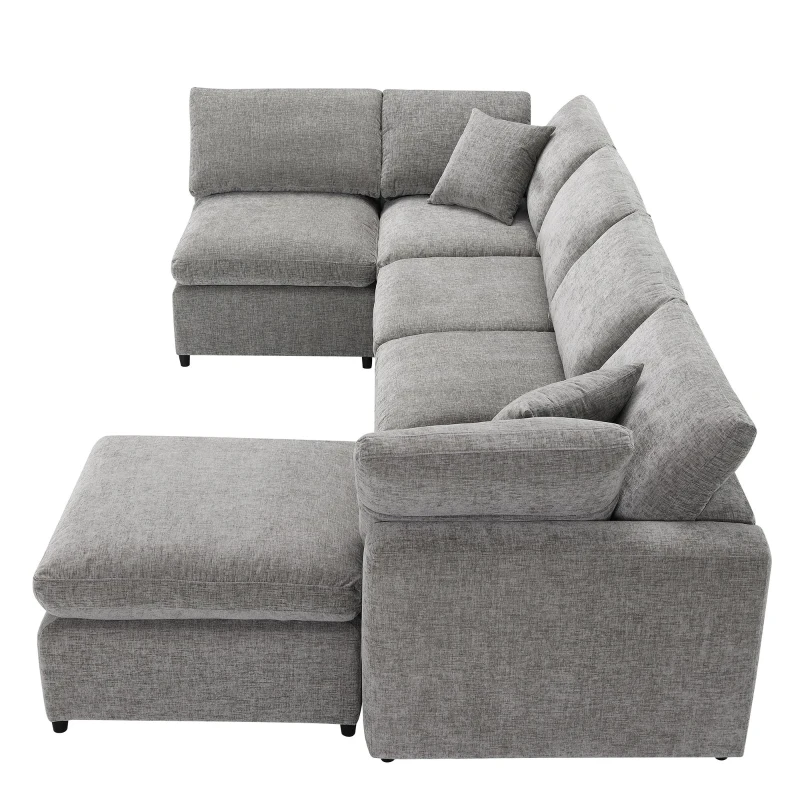 130" x 65" Modern Modular Cloud Sofa Bed with Ottoman, 6-Seat, Convertible U Shaped Sofa for Living Room, Apartment, Gray