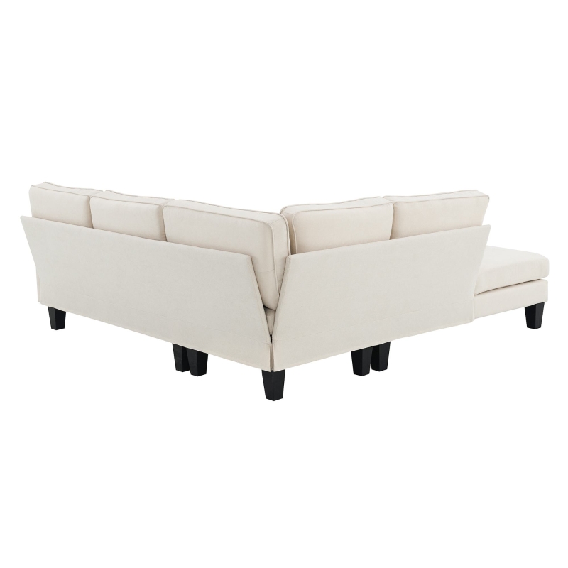 Modern 5-Seat L-Shape Sectional Sofa with Chaise Lounge and 3 Pillows, Terrycloth Upholstery, 90″ L x 88″ W x 35″ H, Beige