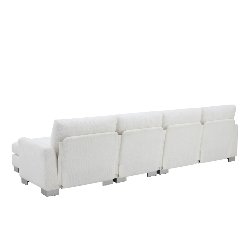 119" x 55" Modern Oversized Sectional Sofa with 2 Free Pillows and Chaise, L-Shaped 5-Seat Chenille Indoor Furniture for Living Room, White