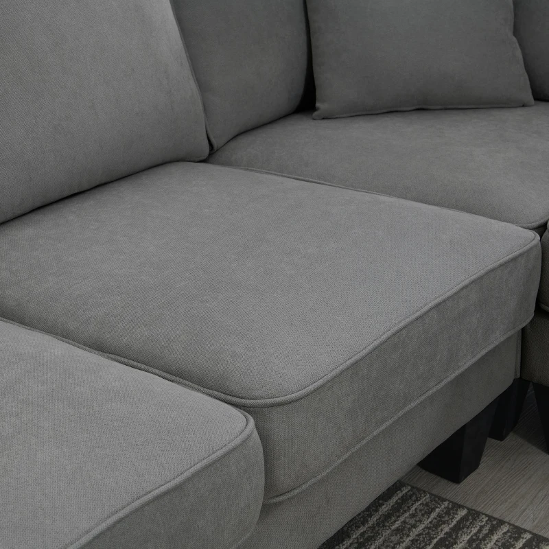 108" Modern U-Shaped 7-Seat Fabric Sectional Sofa Set with 3 Pillows, for Living Room, Apartment, 108″ L x 85.5″ W x 33.5″ H, Dark Grey