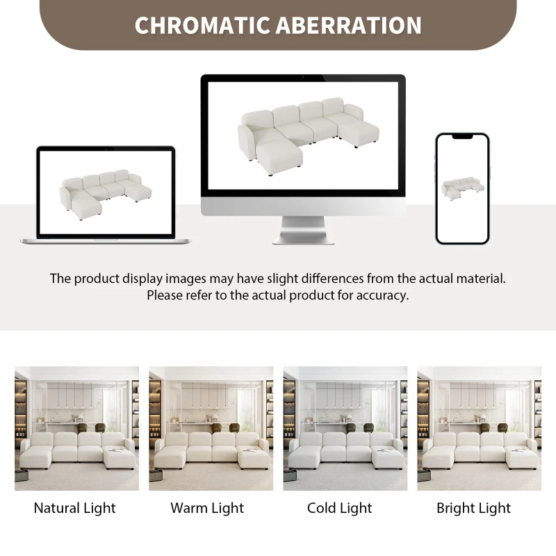 116" x 58" Velvet Modular Sectional 6-Seat Sleeper Sofa with Ottoman, U-Shaped Convertible Indoor Furniture for Living Room, Beige