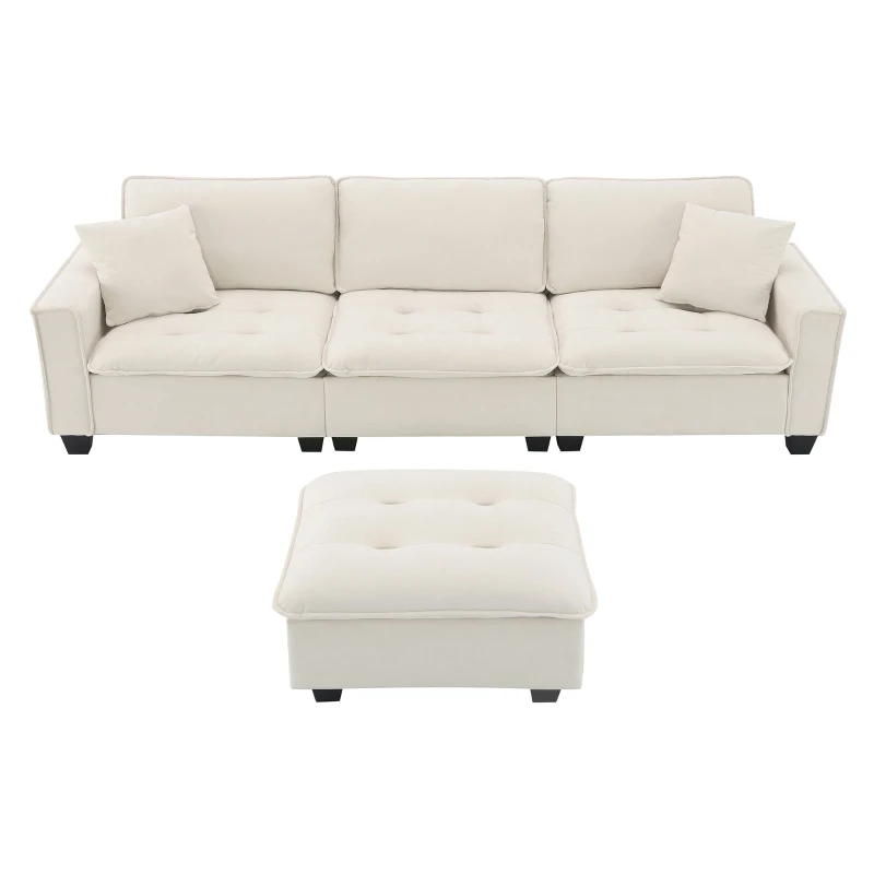 100" Modern L-Shaped Convertible Sectional Sofa with Free Pillows, 4-Seat Sofa for Living Room, 100″ L x 59″ W x 34″ H, Beige