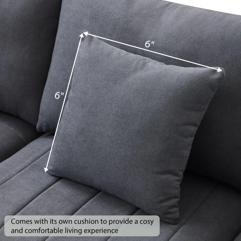 89" x 79" Modern Sectional Sofa with Vertical Stripes and 2 Pillows, 5-Seat Couch with Convertible Ottoman, for Living Room, Dark Gray