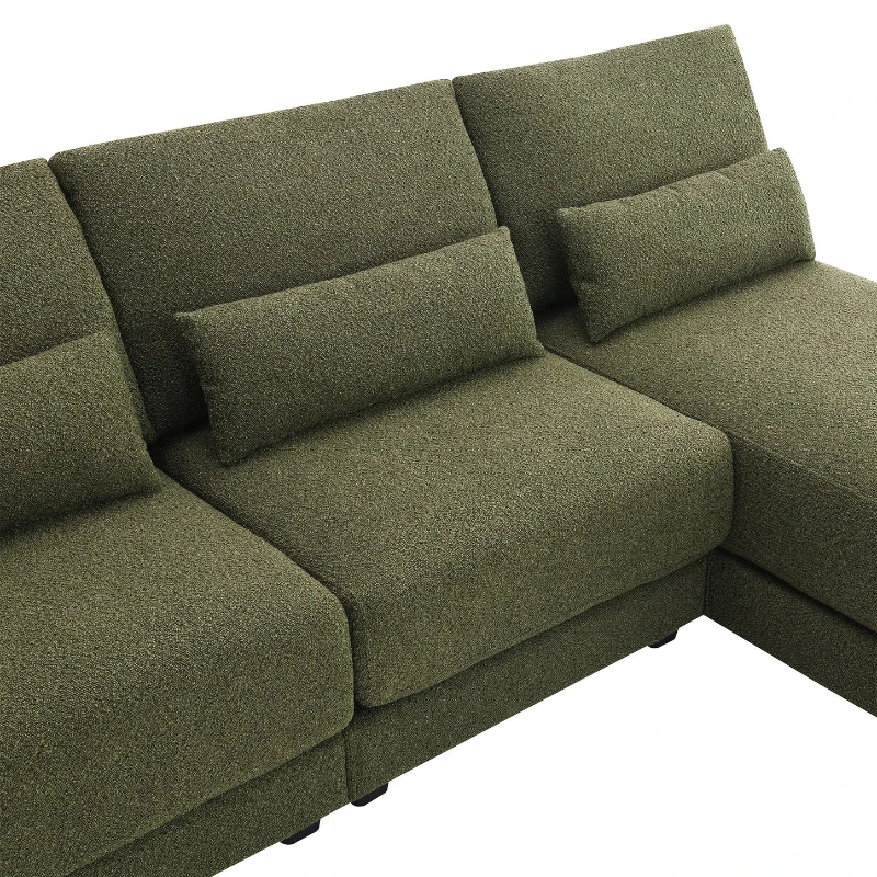 Oversized Deep Seat Sectional Sofa with Reversible Chaise, Loop Yarn Fabric, 5-Seat Couch for Living Room, 120″ L x 61″ W x 33″ H, Green