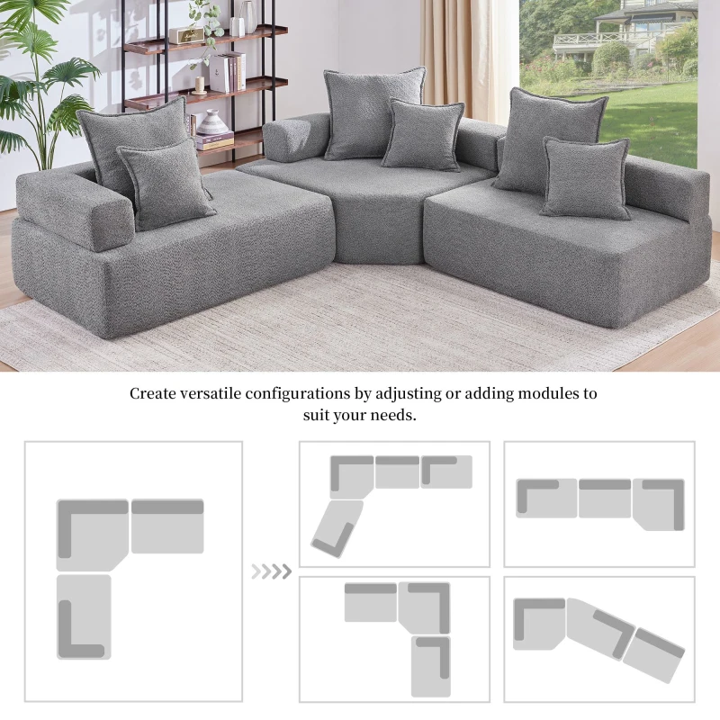 Oversized Modular L Shaped Sectional Sofa with 3-Piece Free Combination, Convertible Couch for Living Room, 103.5" L x 95.5" W x 24.5" H, Gray