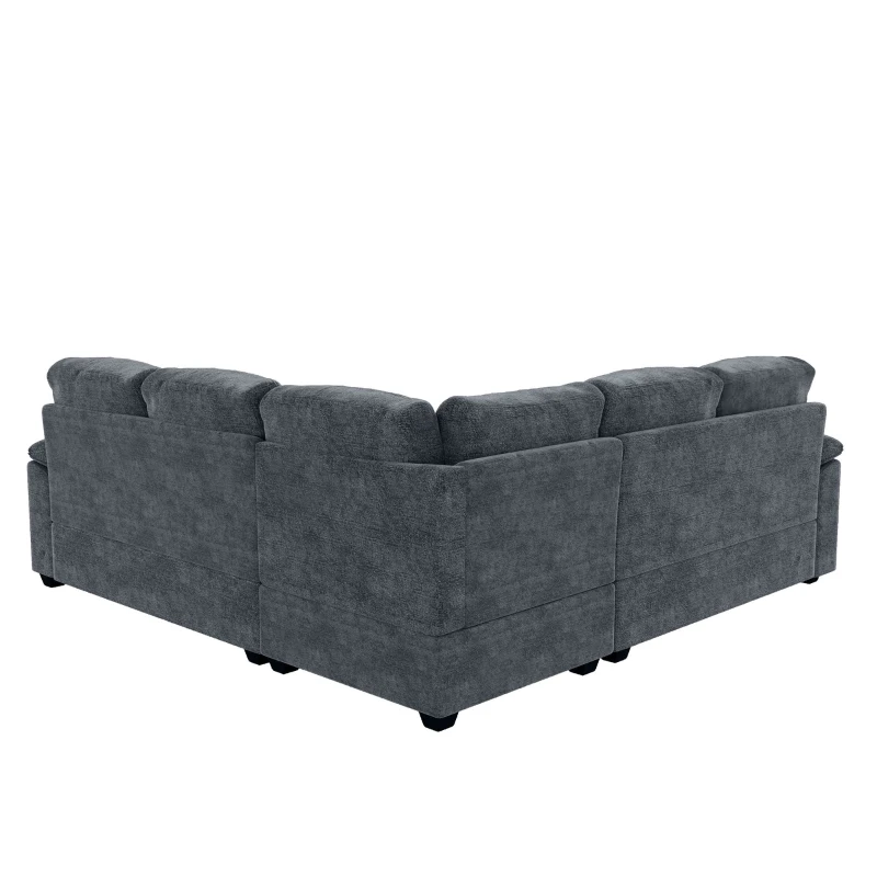 84" x 84" Modern Velvet Sectional Sofa Set with Ottoman and Armrest Pillow, 6-Seat Furniture for Living Room, 84″ L x 84″ W x 35″ H, Gray