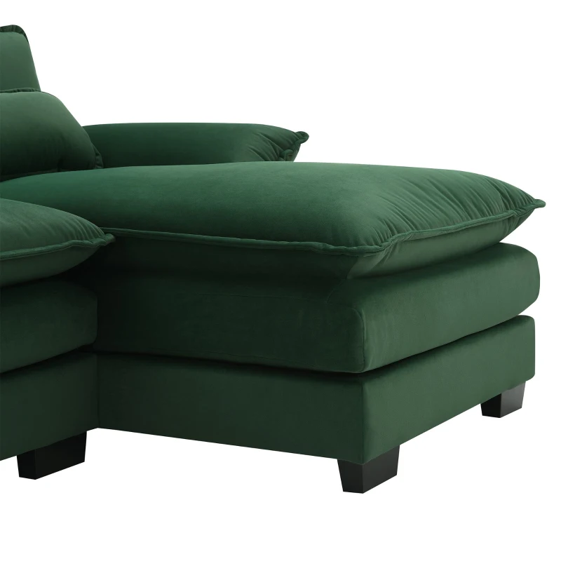 Modern U-Shaped 6-Seat Sectional Sofa with Chaise Lounge, Upholstered Sleeper Couch with Waist Pillows, 110″ L x 55″ W x 33″ H, Green