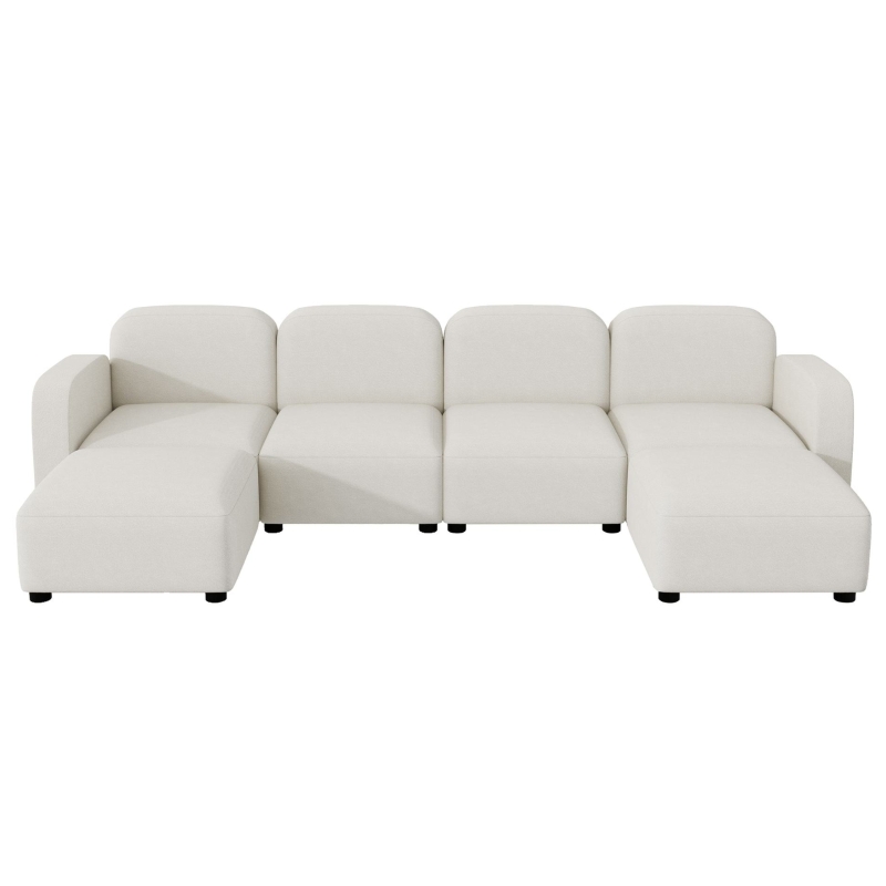 116" x 58" Velvet Modular Sectional 6-Seat Sleeper Sofa with Ottoman, U-Shaped Convertible Indoor Furniture for Living Room, Beige