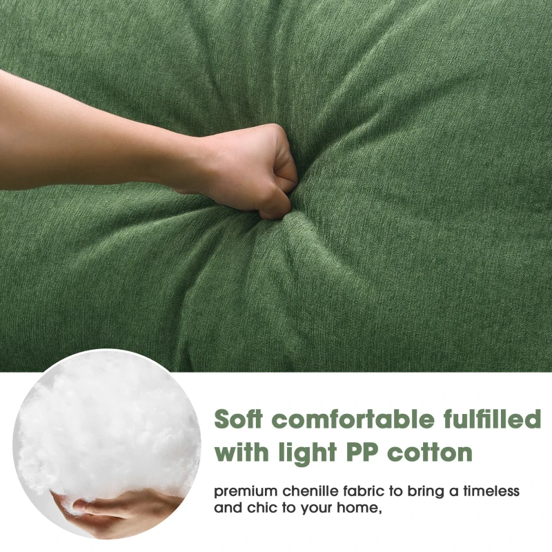 109" x 68" Modern Minimalist Upholstered Sleeper Couch with Square Arms and Pillows, No Assembly Required, Green