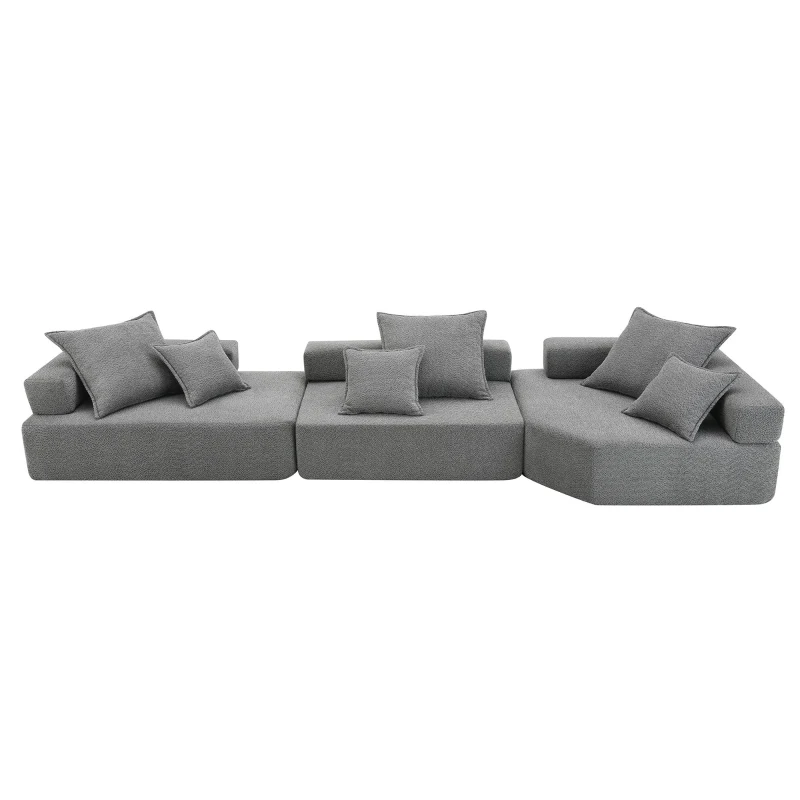 Oversized Modular Sectional Sofa with 3-Piece Free Combination, Convertible Sleeper Couch for Living Room, 151.5" L x 47.5" W x 24.5" H, Gray