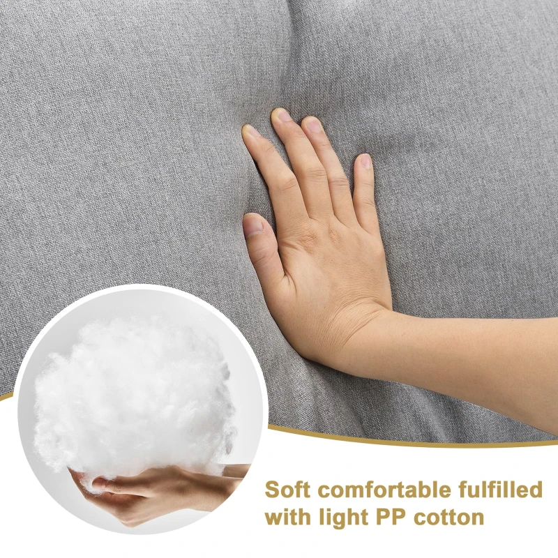 90" Modern L-Shape 5-Seat Sectional Sofa Set with Convertible Ottoman and 2 Pillows, Linen Fabric Couch, 90″ L x 60″ W x 32″ H, Grey