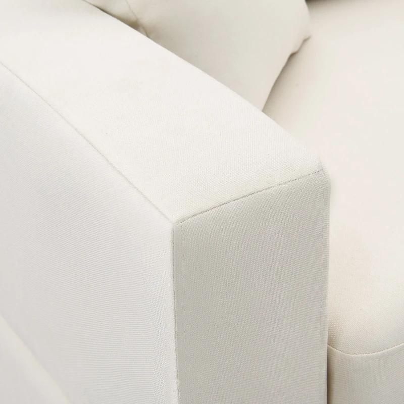 90" Modern L-Shape 5-Seat Sectional Sofa Set with Convertible Ottoman and 2 Pillows, Linen Fabric Couch, 90″ L x 60″ W x 32″ H, Beige