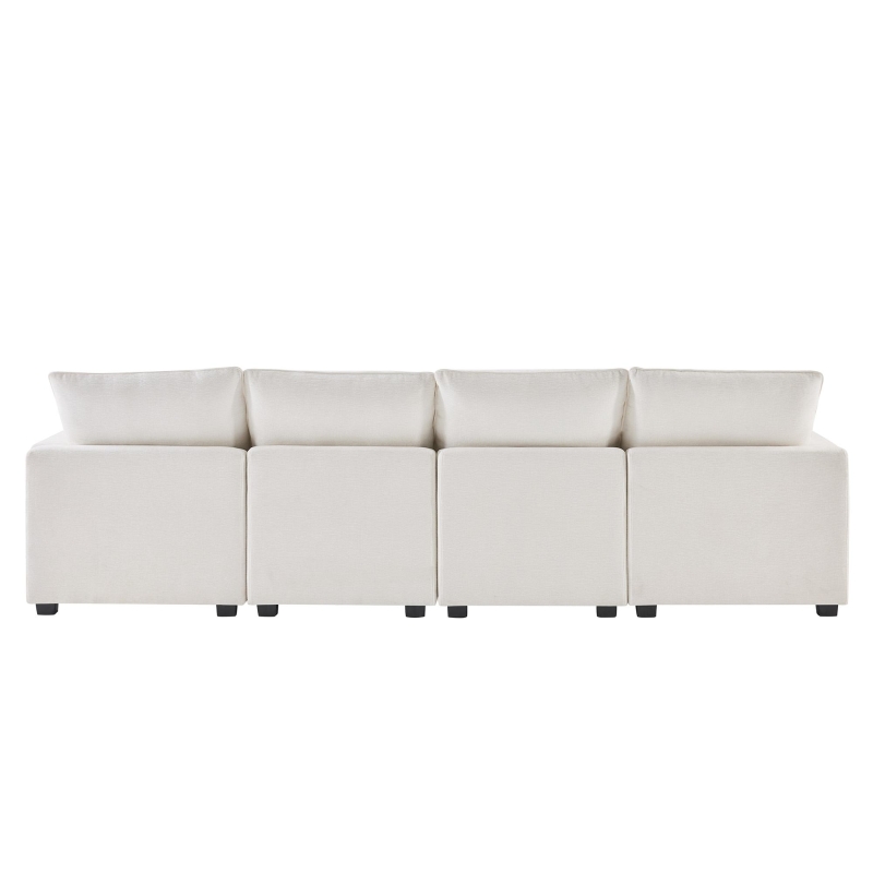 110" Modern 4-Seat Chenille Modular Sofa Set with 2 Pillows, Freely Combinable, for Living Room, 110″ L x 29″ W x 37″ H, White