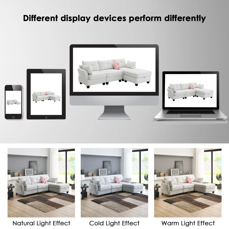 92" x 63" Modern L-Shaped Teddy Velvet Sectional Sofa with Charging Ports, Storage Ottoman and 3 Pillows, for Living Room, Beige