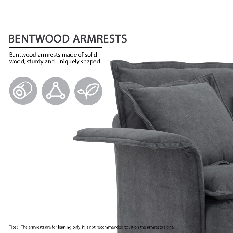 Oversized Luxury Sectional Sofa with Bentwood Armrests, Double Cushions, Ottoman, 4-Seat, L Shape Couch for Living Room, Dark Grey