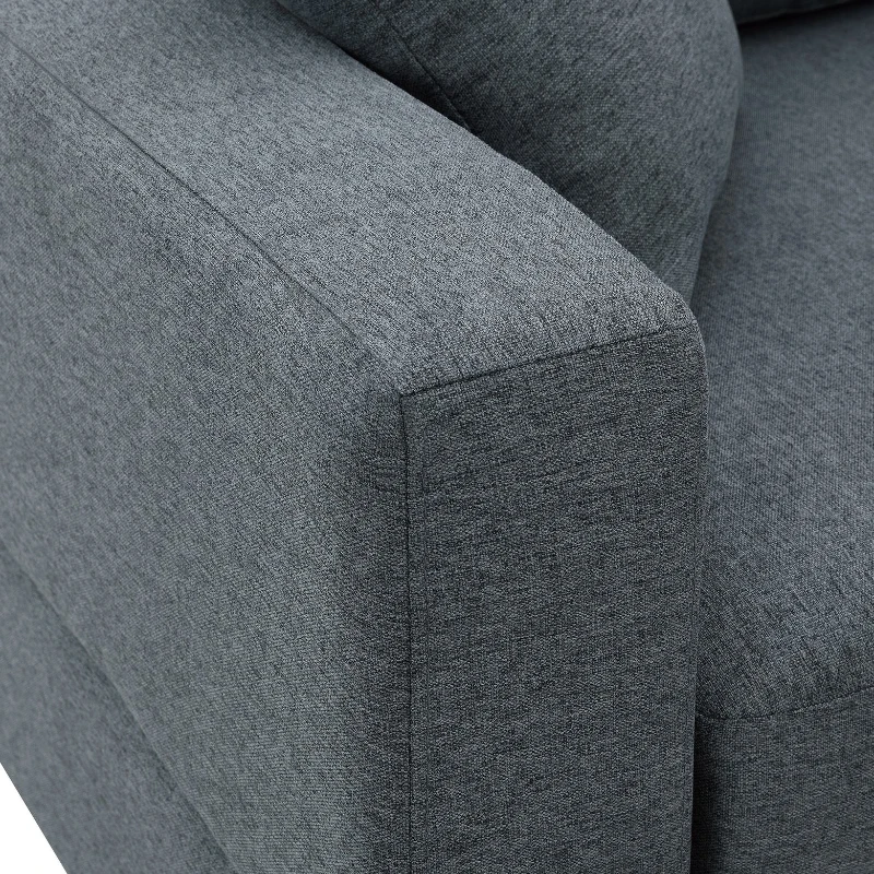 90" Modern L-Shape 5-Seat Sectional Sofa Set with Convertible Ottoman and 2 Pillows, Linen Fabric Couch, 90″ L x 60″ W x 32″ H, Dark Grey