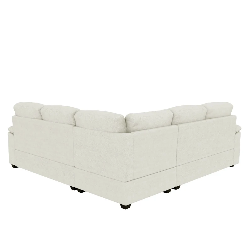 84" x 84" Modern Velvet Sectional Sofa Set with Ottoman and Armrest Pillow, 6-Seat Furniture for Living Room, 84″ L x 84″ W x 35″ H, Beige