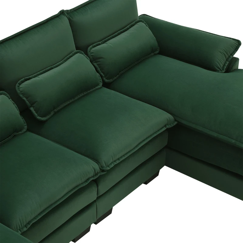 Modern U-Shaped 6-Seat Sectional Sofa with Chaise Lounge, Upholstered Sleeper Couch with Waist Pillows, 110″ L x 55″ W x 33″ H, Green