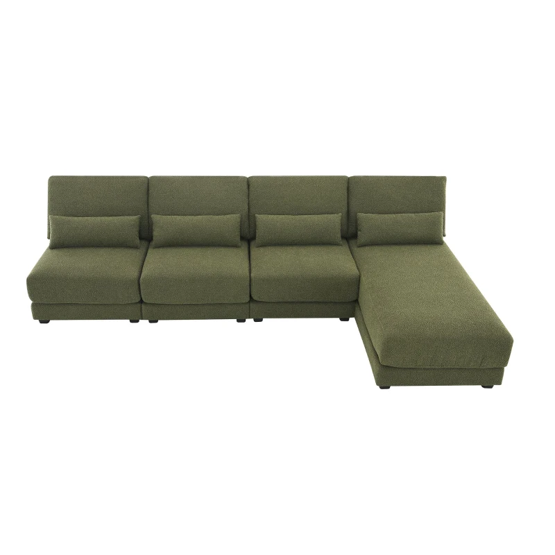 Oversized Deep Seat Sectional Sofa with Reversible Chaise, Loop Yarn Fabric, 5-Seat Couch for Living Room, 120″ L x 61″ W x 33″ H, Green