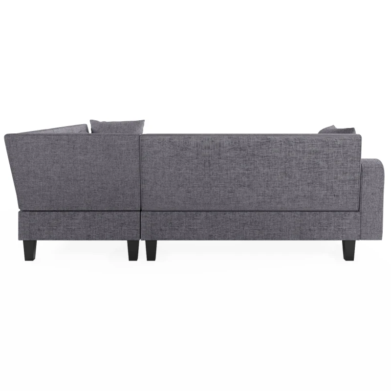 87" Modern Sectional Sofa with Coffee Table, Ottoman, Armrests, 6 Pillows, 6-Seat Couch for Living Room, 87″ L x 87″ W x 30″ H, Gray