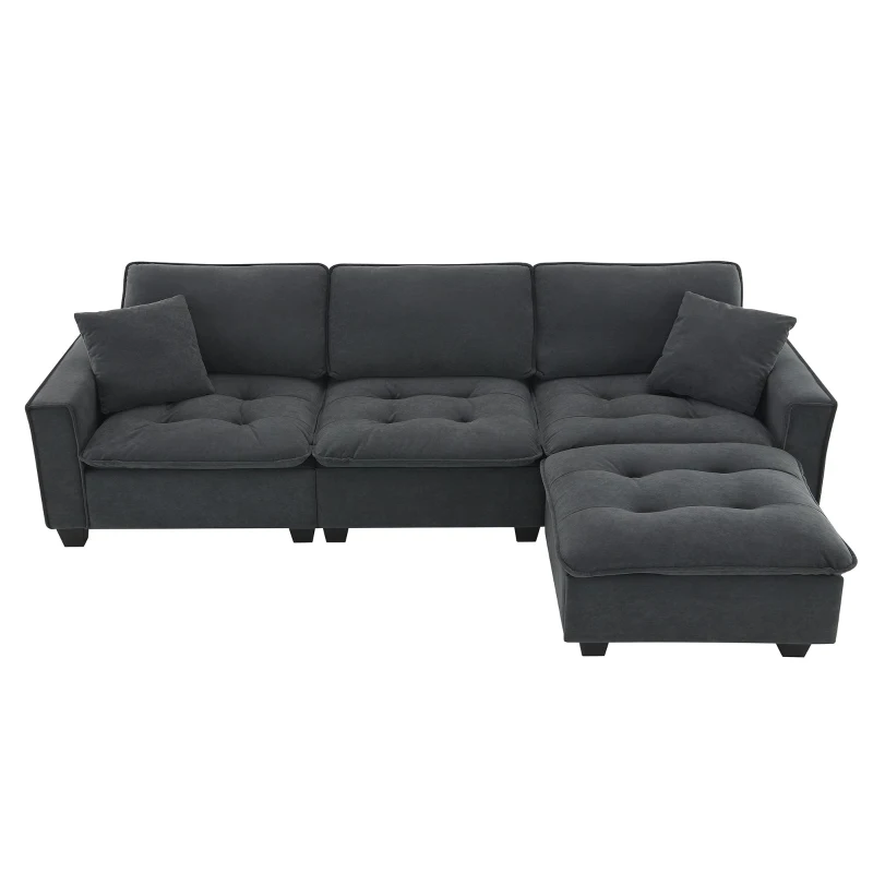 100" Modern L-Shaped Convertible Sectional Sofa with Free Pillows, 4-Seat Sofa for Living Room, 100″ L x 59″ W x 34″ H, Dark Gray