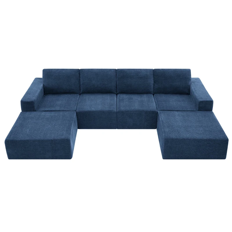 110" x 72" Luxury Chenille Upholstered Floor Couch Set with Foam-Filled, U Shaped Sofa for Living Room, Free Combination, Navy