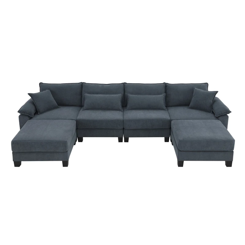 Wide Seat Corduroy Modular Sectional Sofa Bed, Couch Set with Armrest Pillow, 6 Seat Free Combination Sofa, 73" L x 65" W x 34" H, Gray