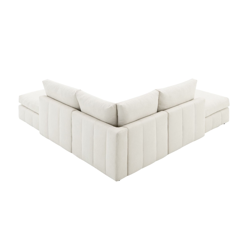 93" Modern Sectional Sofa with Convertible Ottomans and Vertical Stripes, 5-Seat L-Shape Armless Couch Set for Living Room, Beige