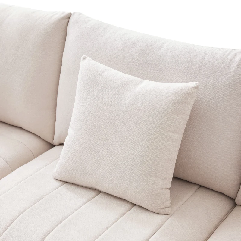 89" x 79" Modern Sectional Sofa with Vertical Stripes and 2 Pillows, 5-Seat Couch with Convertible Ottoman, for Living Room, Beige