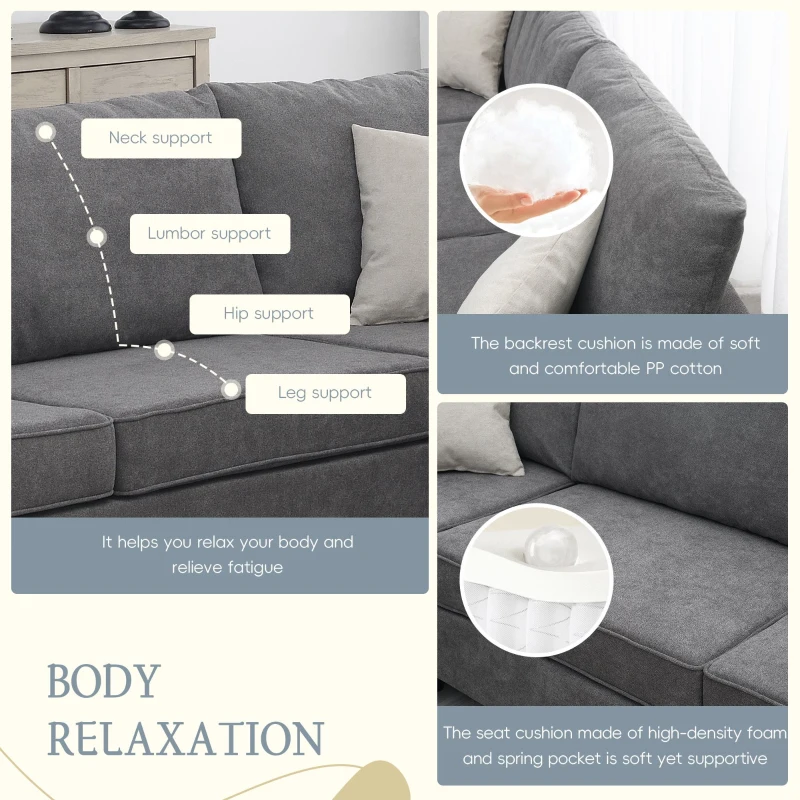 91" x 91" Modern Upholstered Living Room Sectional Sofa, L Shape Couch with 3 Pillows, Easy Assembly, 91″ L x 91″ W x 33.5″ H, Gray