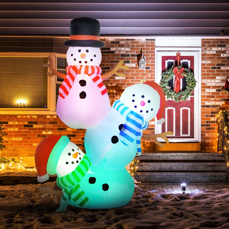 Outsunny 8.2' Inflatable Three Stacked Snowmen w/ LED Lights, Blow-Up Outdoor Christmas Display for Party