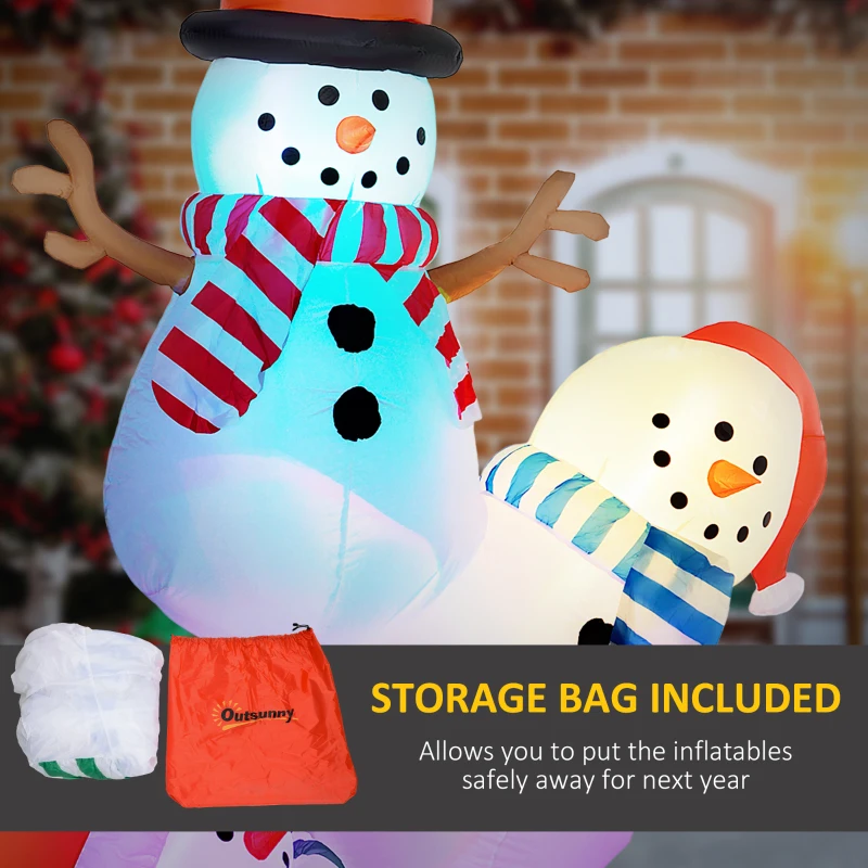 Outsunny 8.2' Inflatable Three Stacked Snowmen w/ LED Lights, Blow-Up Outdoor Christmas Display for Party