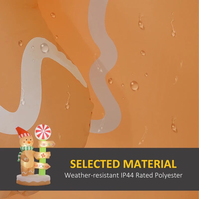 Outsunny 6' Christmas Inflatable Gingerbread Man and Signpost w/ LED Lights, Blow-Up Outdoor Display for Party