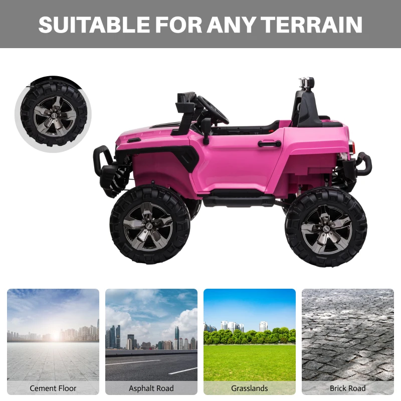 Aosom Kids Ride-On Car 12V RC 2-Seater Police Truck Electric Car For Kids with Full LED Lights, MP3, Parental Remote Control ,Pink