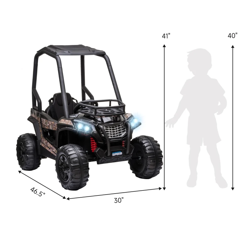 Aosom 12V Dual Motor Kids Electric Ride-on UTV Toy with MP3/USB Music Connection, Suspension & Remote Control - Camo