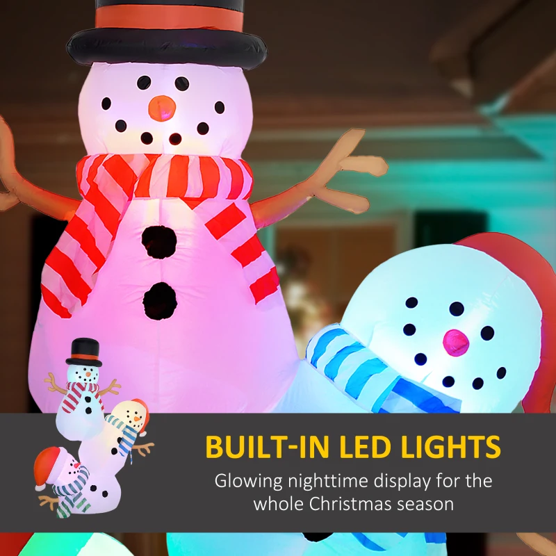 Outsunny 8.2' Inflatable Three Stacked Snowmen w/ LED Lights, Blow-Up Outdoor Christmas Display for Party