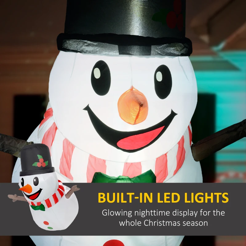 Outsunny 3.4' Inflatable Hanging Snowman w/ LED Lights, Blow-Up Outdoor Christmas Display for Party