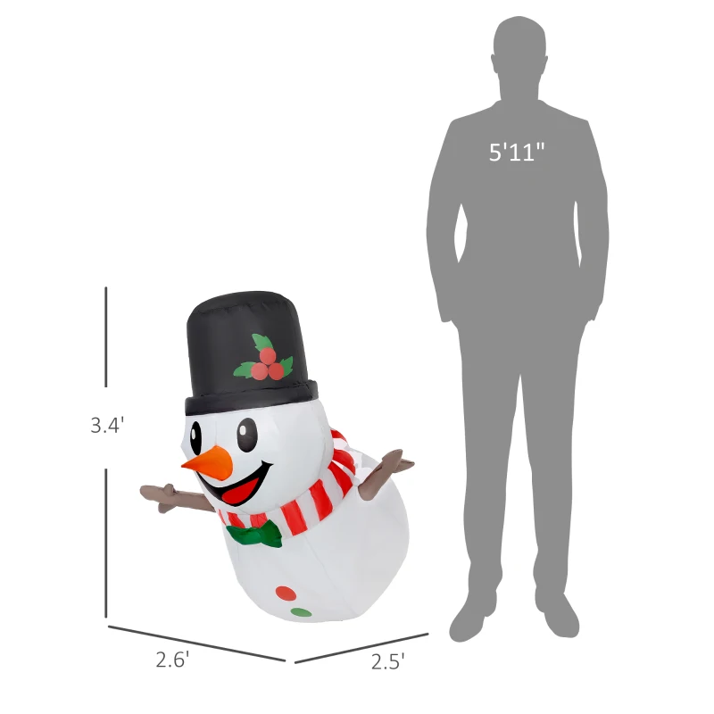 Outsunny 3.4' Inflatable Hanging Snowman w/ LED Lights, Blow-Up Outdoor Christmas Display for Party