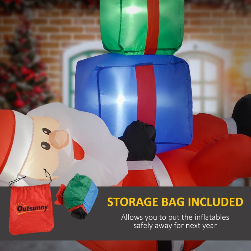 Outsunny 4.6' Inflatable Santa Hanging Under Three Gift Boxes w/ LED Lights, Blow-Up Outdoor Hanging Display for Party